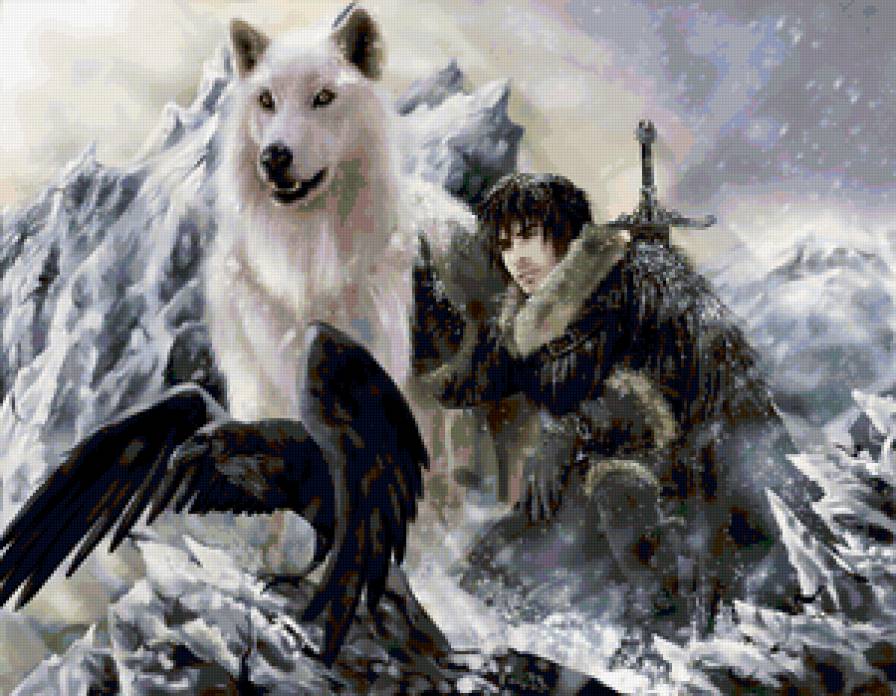 ледяное царство - волк, ворон, человек, оружие - предпросмотр