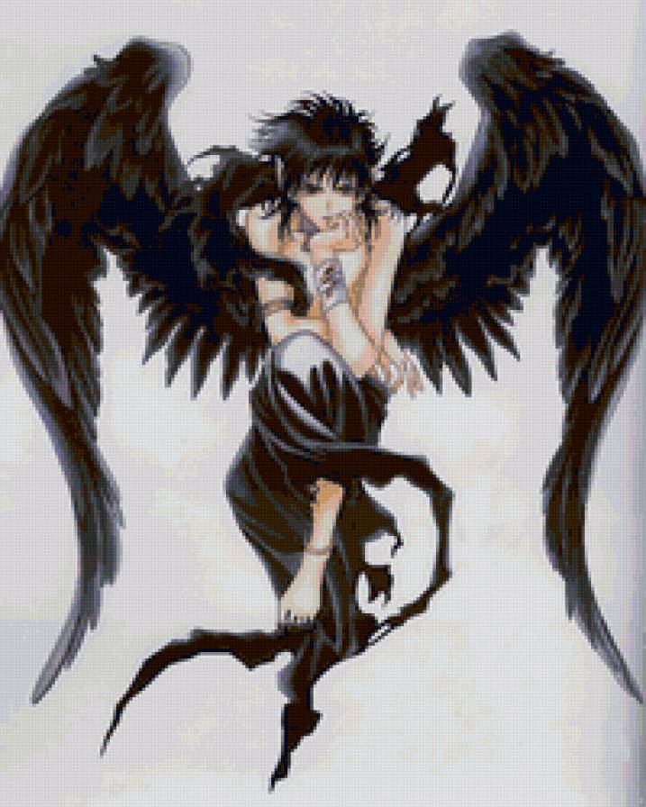 Черный ангел - мужчина, фэнтези, демон, ангел, аниме - предпросмотр