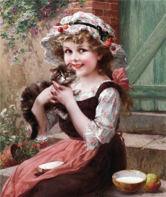 девочка с котёнком - фото художник, картина - оригинал