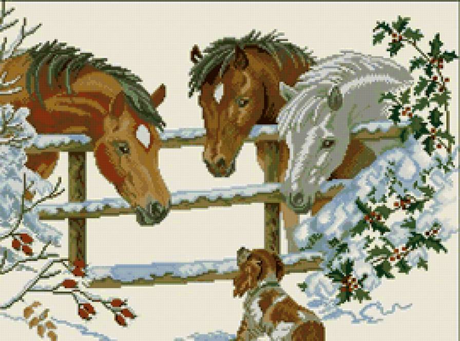 зимний день - собаки, лошади - предпросмотр