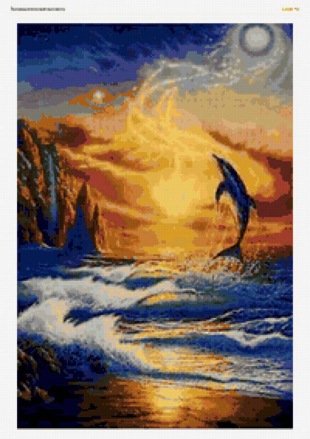 дельфин-акробат - закат, море - предпросмотр