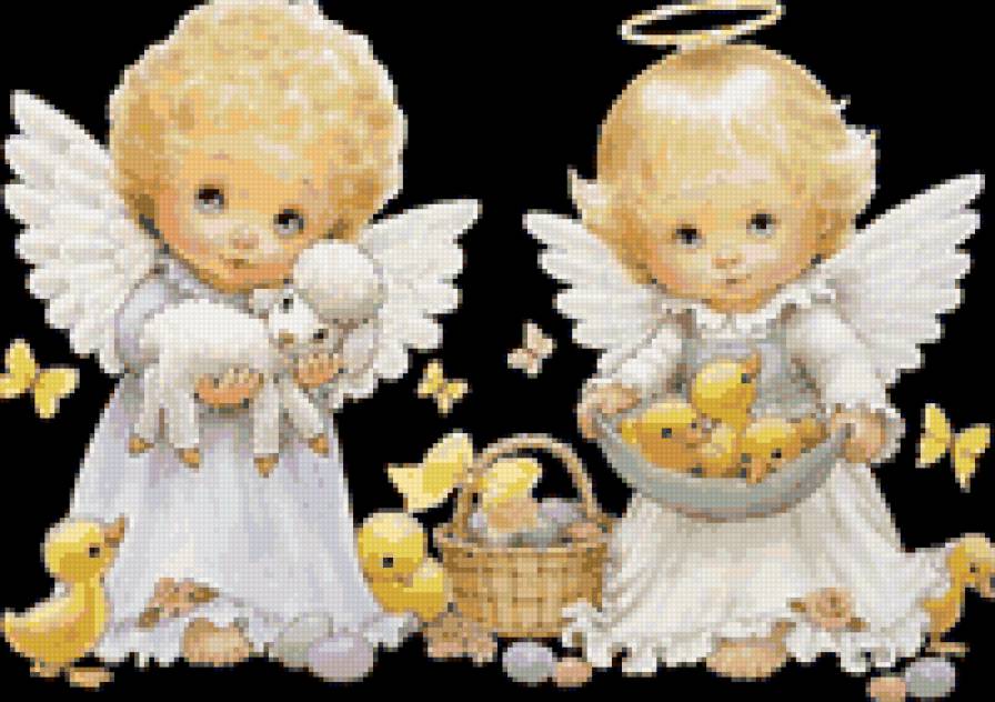пасхальні ангелочки - утята, ангелочки, детям, бабочки, пасха, ягненок - предпросмотр