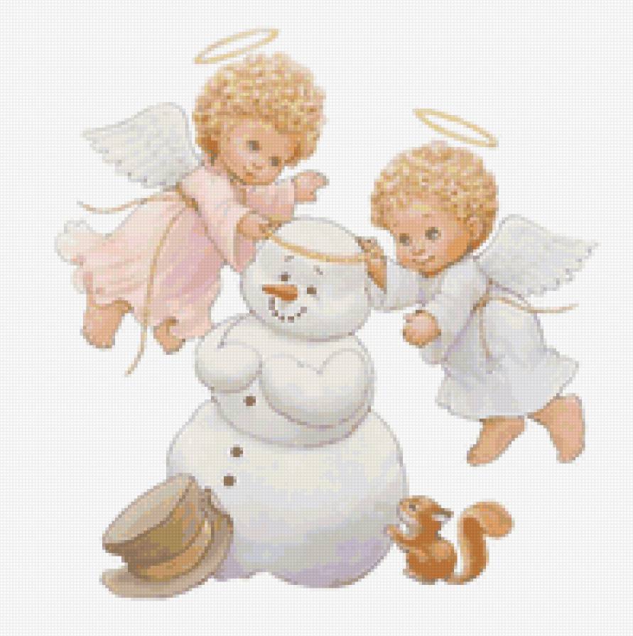 ангелочки і сніговик - белка, снеговик, ангелочки, детям - предпросмотр
