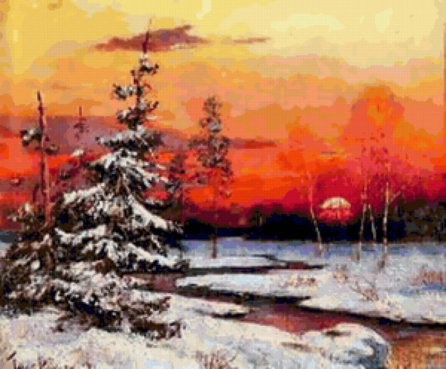 зимний закат - пейзаж, закат, природа, зима, красота - предпросмотр