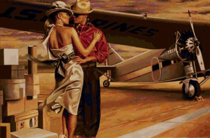 двое - аэропорт, любовь, ретро, роман, отношения, пары, картина, влюбленные - предпросмотр