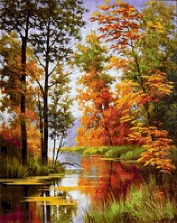 Осенний пейзаж - река, осенняя, природа, осень, красота природы, пейзаж, деревья - предпросмотр