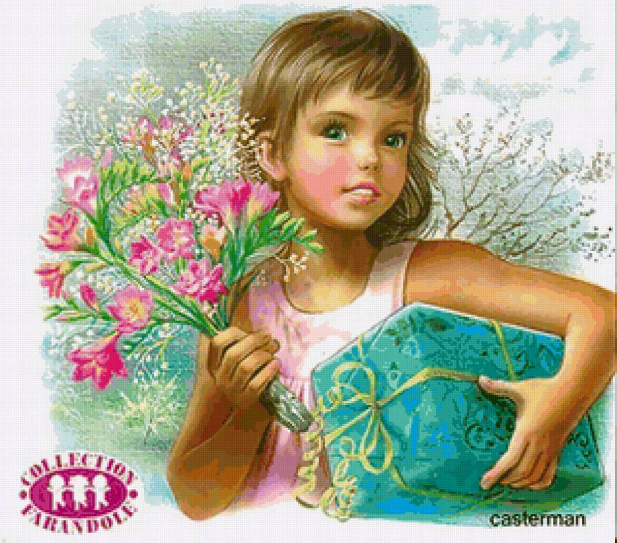 №54379 - портрет, дети, девочка, букет, живопись, подврок, цветы - предпросмотр
