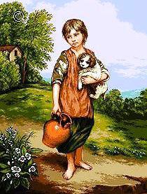 Девочка и щенок - картина, собака, живопись, искусство, щенок, дети - оригинал