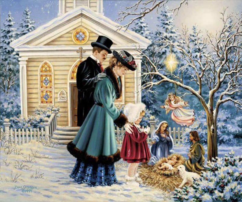 рождество - картина, любовь, семья, зима, новый год - оригинал