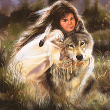 Оригинал схемы вышивки «Девочка и волк» (№54637)