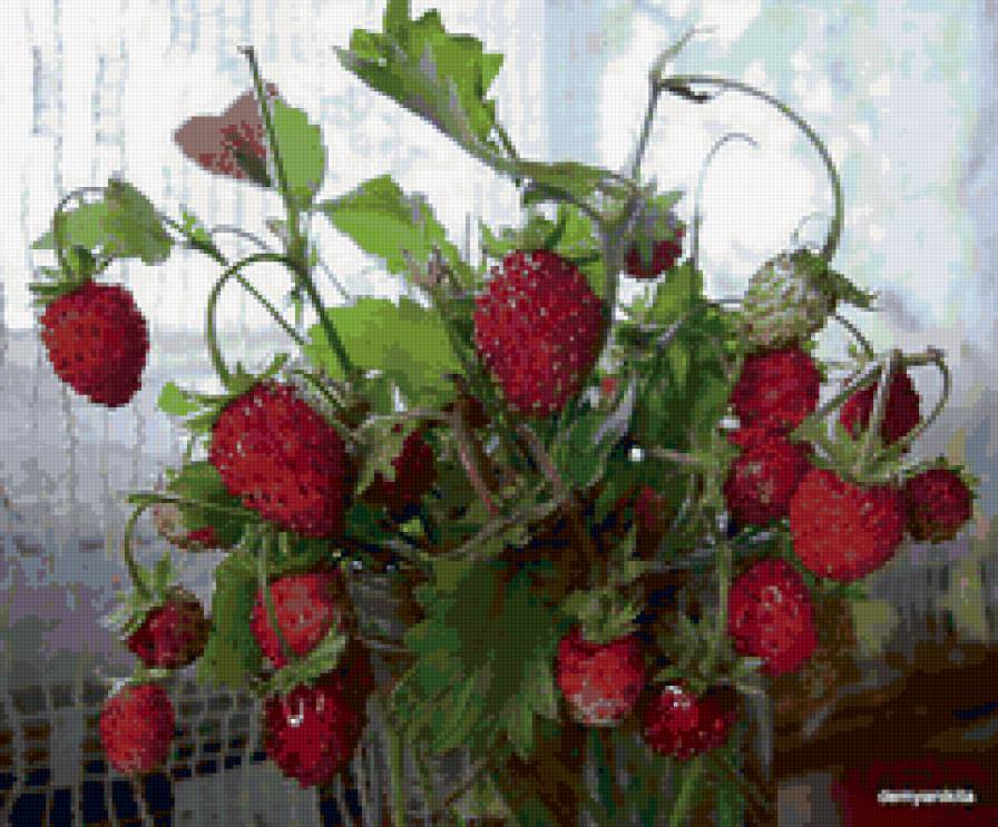 летне-ягодный букет - ягоды, лето, земляника, букет, окно, клубника - предпросмотр