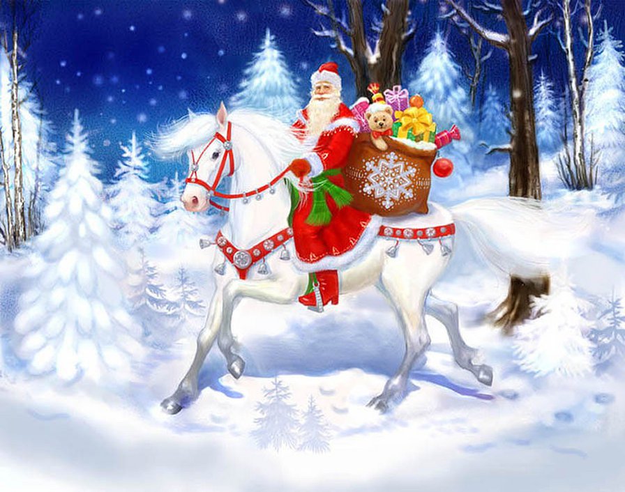 дед мороз - картина, зима, лошадки, детям, новый год - оригинал