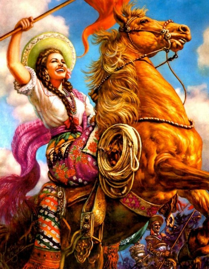 женский образ - девушки, картина, женщини, лошади, всадница, мексиканки - оригинал