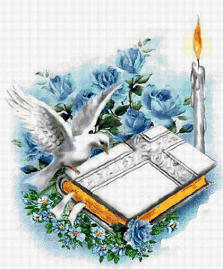 Святое письмо - религия, цветы, голубь, библия, свеча, розы, птица - предпросмотр
