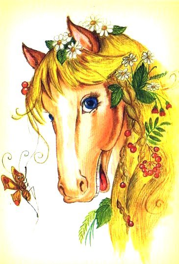 Кокетливая лошадка - ягодки, лошадки, цветы, лошадь, рябина, цветочные лошадки - оригинал