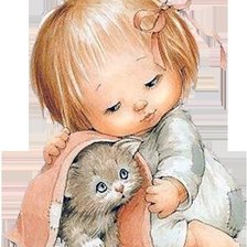 Оригинал схемы вышивки «девочка и котёнок» (№56390)