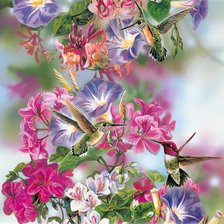 Оригинал схемы вышивки «цветы и колибри» (№57711)