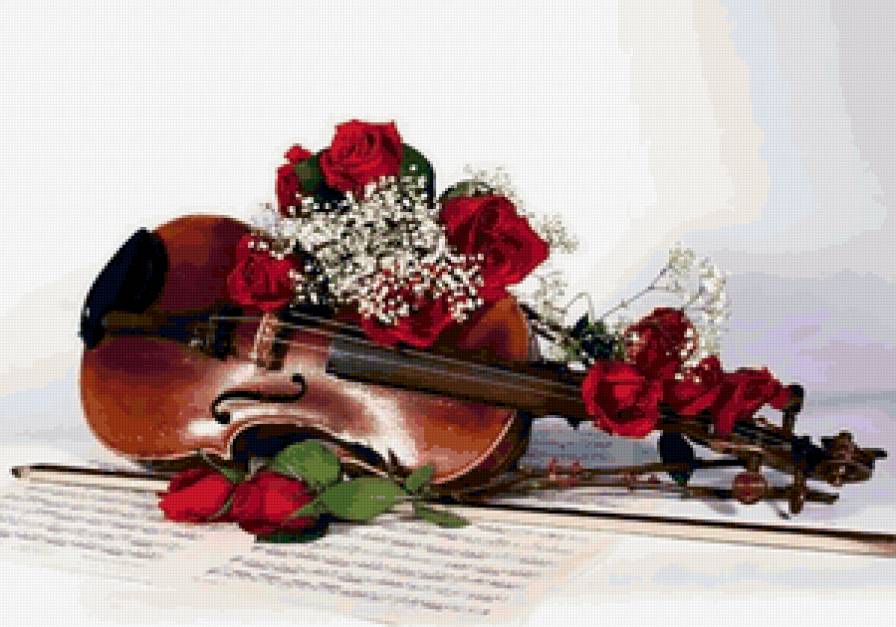 Скрипка - натюрморт, цветы, музыка - предпросмотр