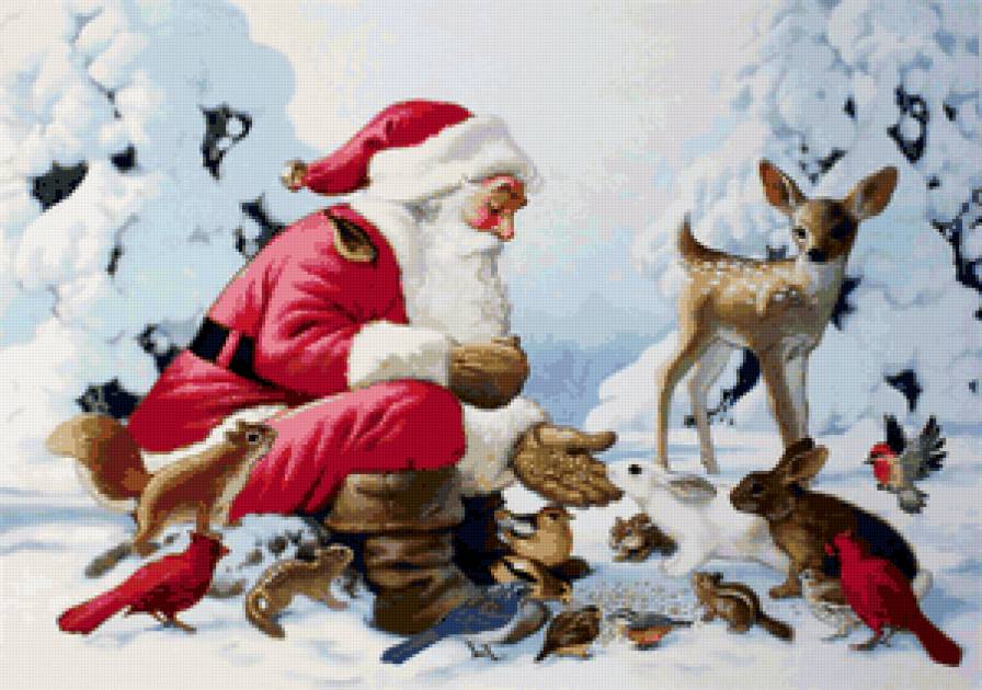 санта клаус - зима, новый год, животные, сказка, лес - предпросмотр