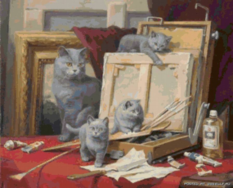 котята - кошки, котята, натюрморт, картина - предпросмотр