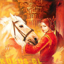 Оригинал схемы вышивки «девушка и лошадь» (№58322)
