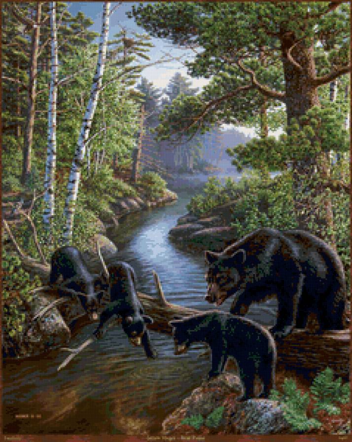 мишки - природа, лес, мишка, картина, медведи, хивотные, медведь, медвежата - предпросмотр