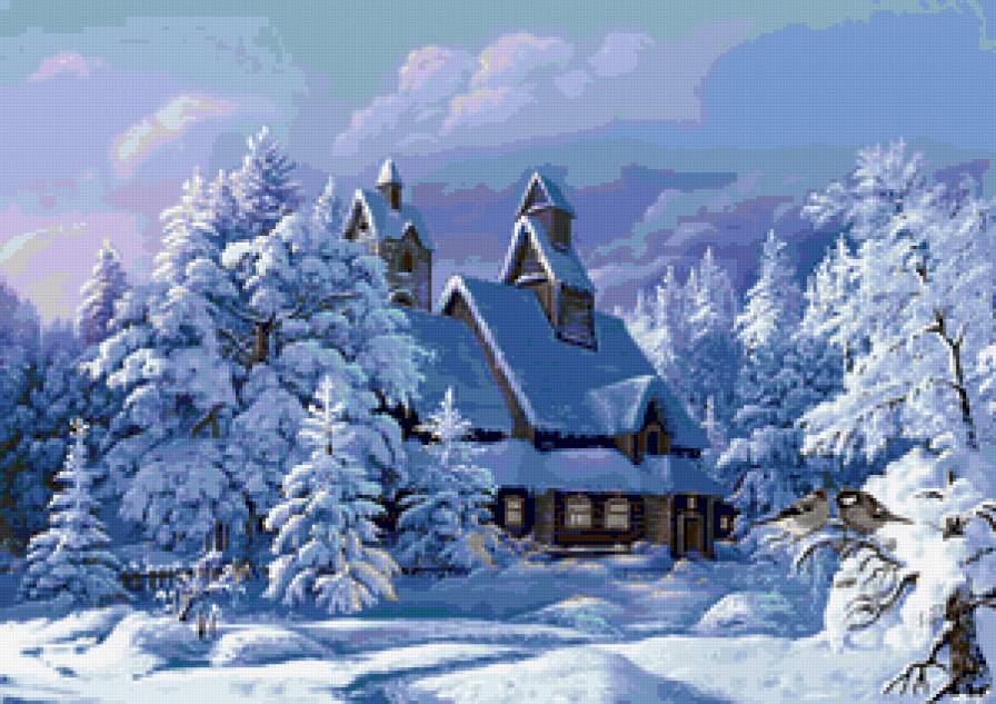 зимняя сказка - зима, дом, снег, лес - предпросмотр