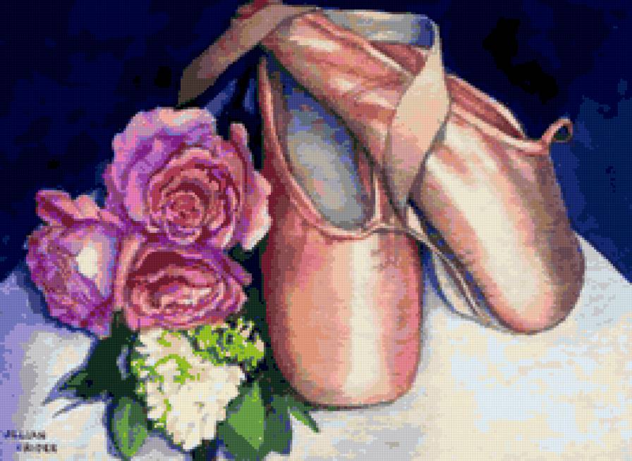 Пуанты и розы - балет, обувь, искусство, цветы, танец, картина, пуанты, розы - предпросмотр