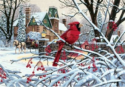 Кардиналы - кардиналы, птица, ягодки, птицы, рождество, новый год, праздник - оригинал