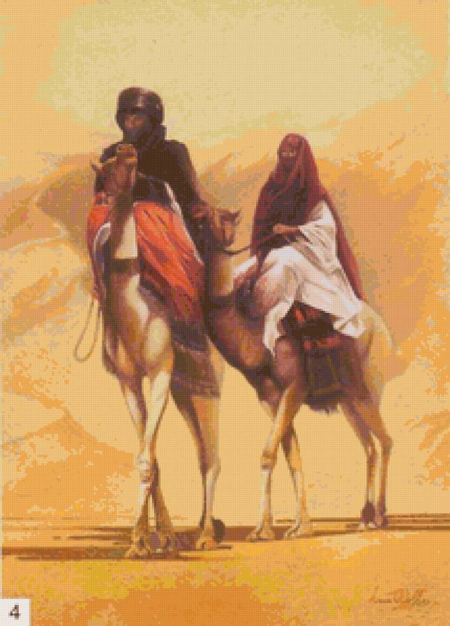 пустыня - картина, мотив, африка, верблюды - предпросмотр