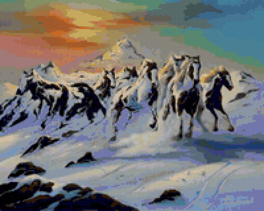 Джим Уоррен - лошадь, горы, природа, джим уоррен, пейзаж, снег, животные - предпросмотр