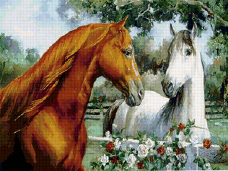 лошадки - лошади, картина, кони, животные, любовь - предпросмотр