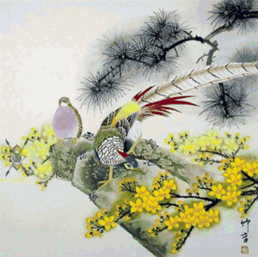 №61403 - птицы, китайская живопись, цветы - предпросмотр