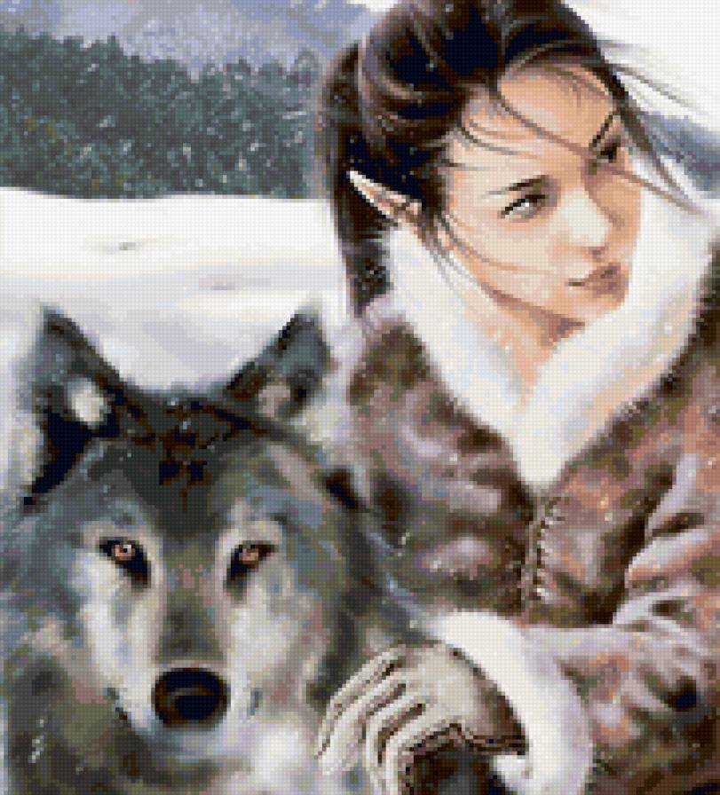 Девушка и волк - хищник, девушка, животные, волк - предпросмотр