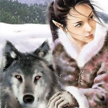 Оригинал схемы вышивки «Девушка и волк» (№61522)