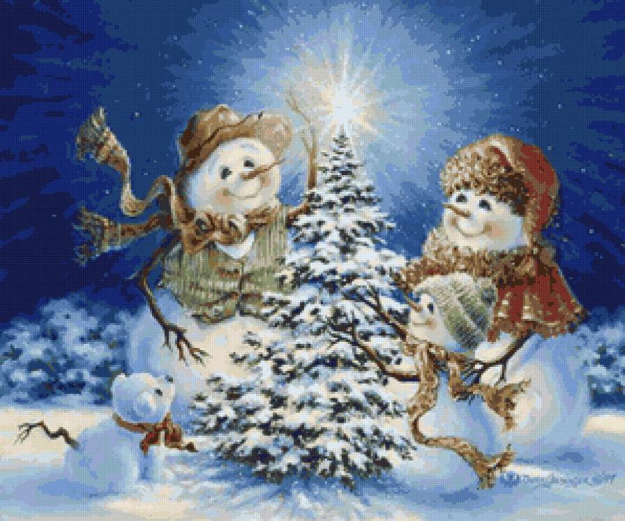 Новый год - снег, елка, для детей, новый год, снеговики, детям, в детскую - предпросмотр