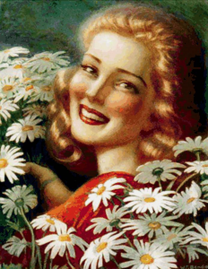 Девушка с ромашками - цветы, девушка, ромашки - предпросмотр