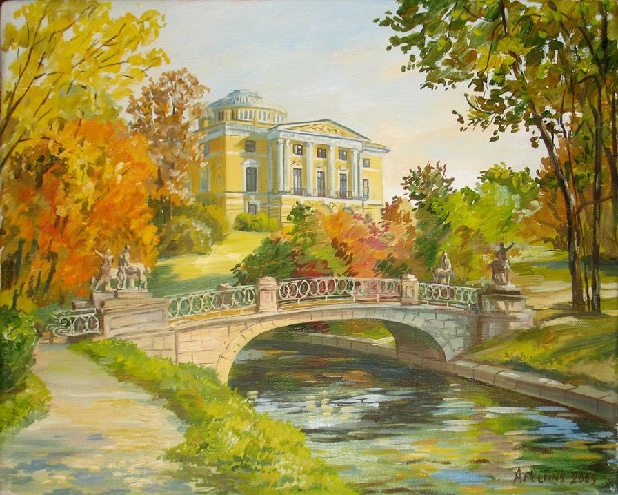 Серия "Пейзажи" - осень, пейзаж, мост, река - оригинал