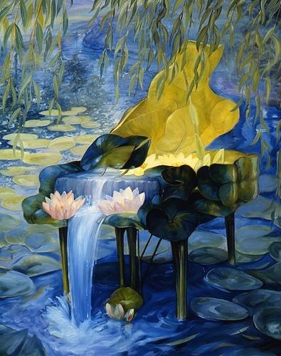 Льется музыка - цветы, пианино, лялия, вода, музыка - оригинал