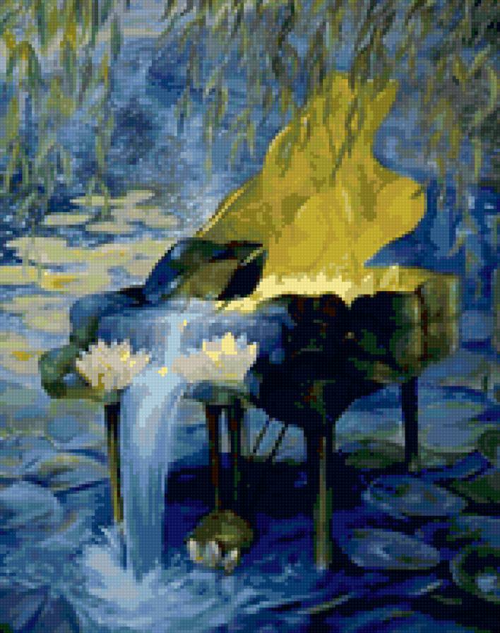Льется музыка - музыка, пианино, вода, лялия, цветы - предпросмотр