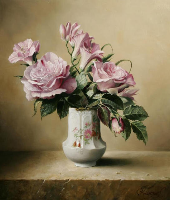 Букет роз - цветы, ваза, натюрморт, картина, букет - оригинал
