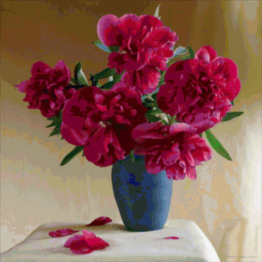 Букет пионов - картина, натюрморт, цветы, ваза, букет - предпросмотр