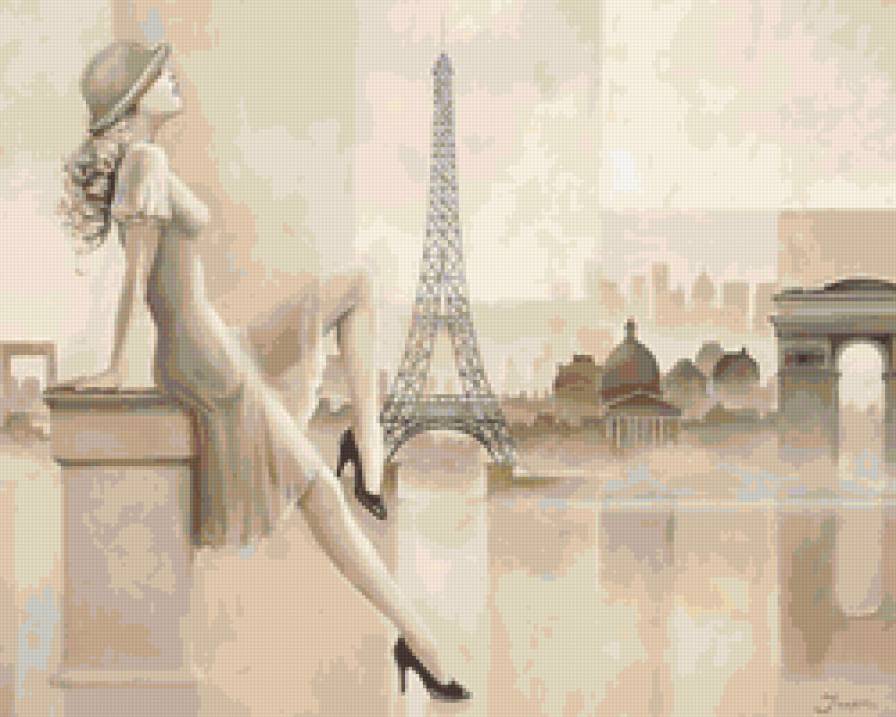 Париж 2 - эйфелева башня, черно-белый, девушка, париж - предпросмотр