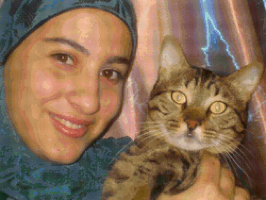 девушка с кошкой - арабский, девушка, кошка - предпросмотр