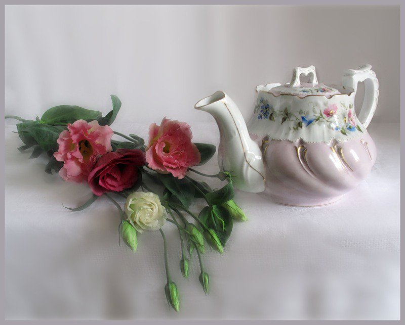 натюрморт - букет, цветы, натюрморт, чайник - оригинал