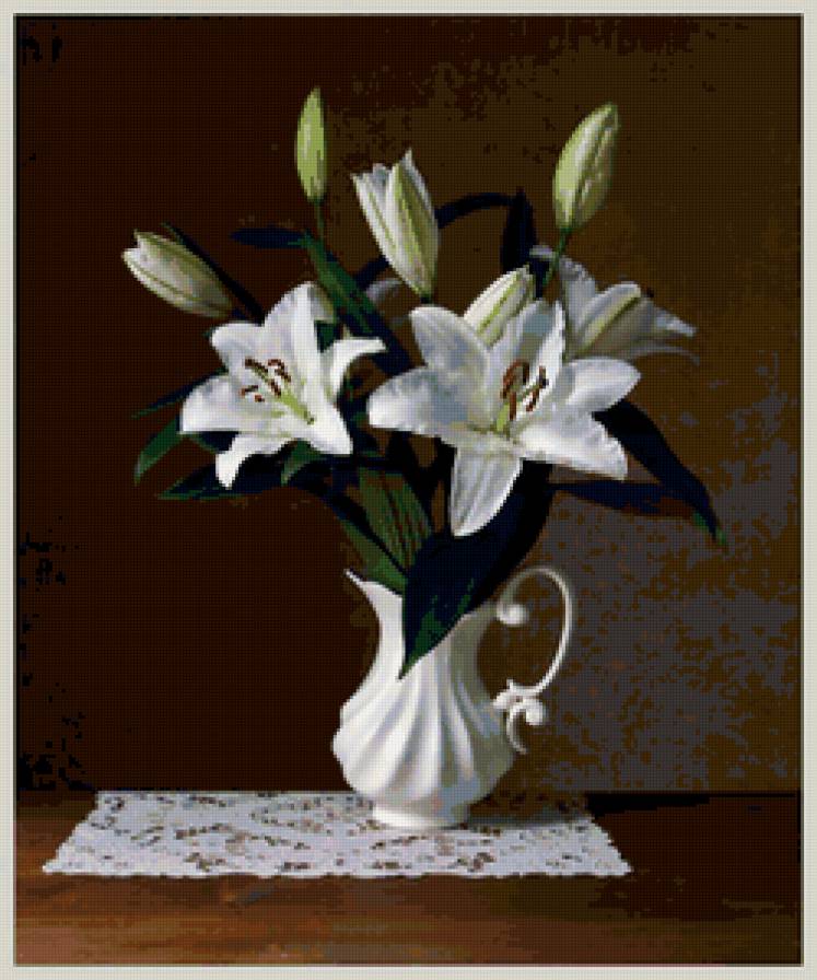 Букет лилий - натюрморт, цветы, картина, ваза, букет - предпросмотр