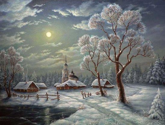 Зимняя ночь - зима, луна, снег, пейзаж, природа, ночь - оригинал