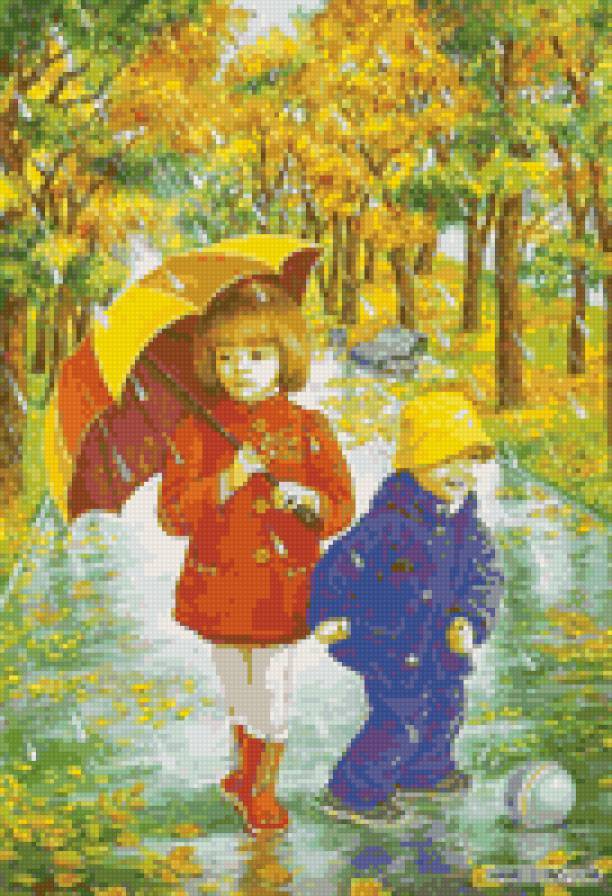 Под дождем - дети, девочка, мальчик, ребенок, осень, зонт, дождь - предпросмотр