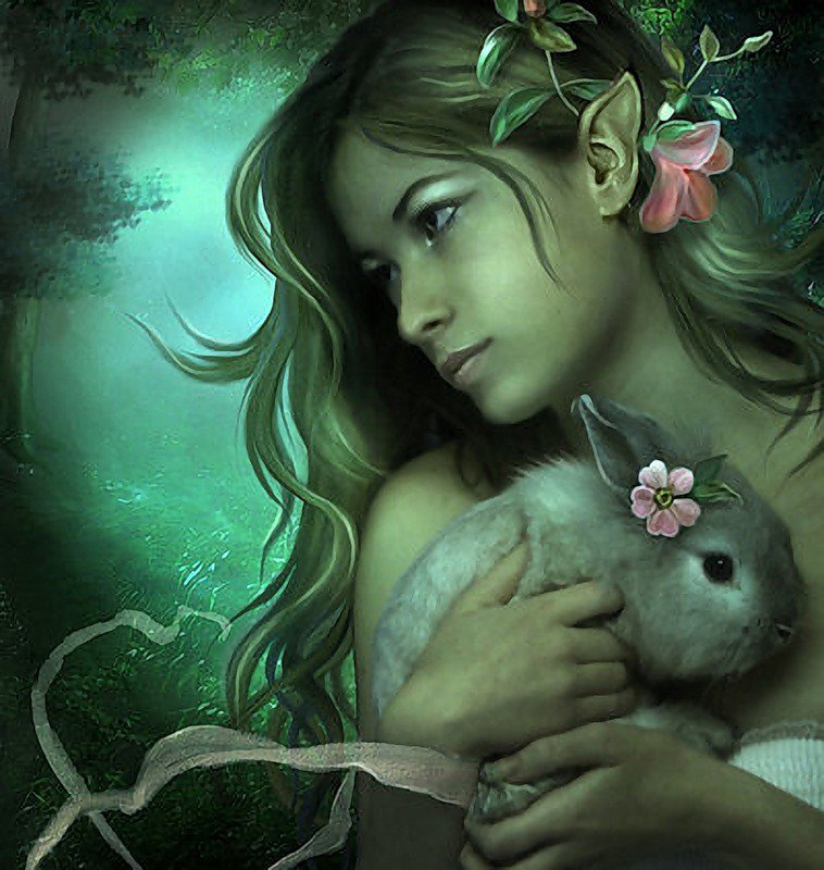 девушка природа - девушка, кролик, животные, фэнтези - оригинал