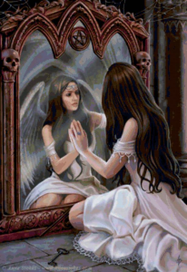 зеркало - девушка, зеркало, фэнтези, ангел - предпросмотр